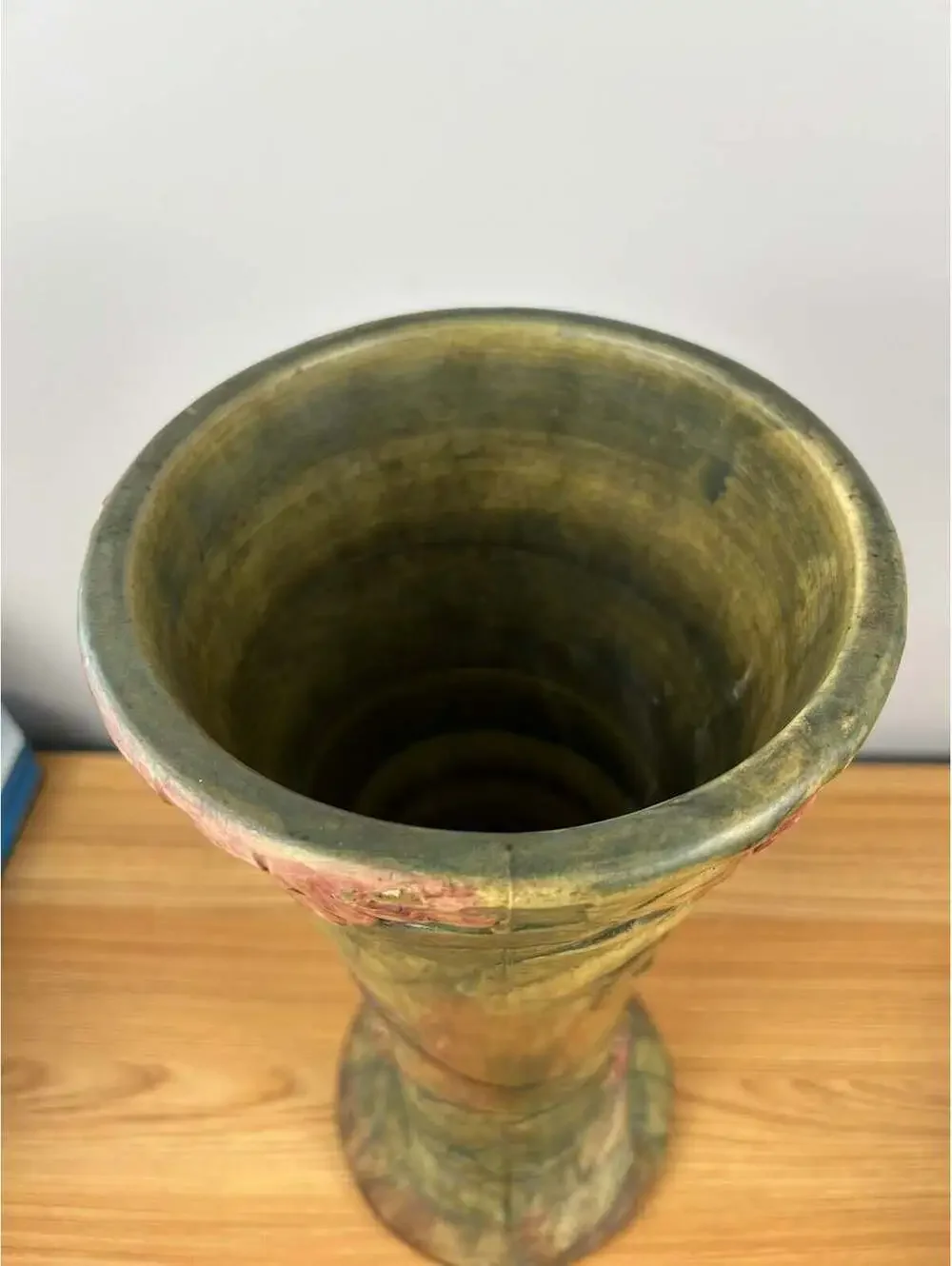 Vintage Weller Pottery Flemish Rhododendron Floor Vase /Tan/Green 16” Excellent